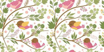 Birds In The Garden Themed Seamless Pattern vector