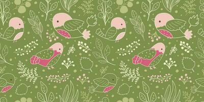 Birds In The Garden Themed Seamless Pattern vector