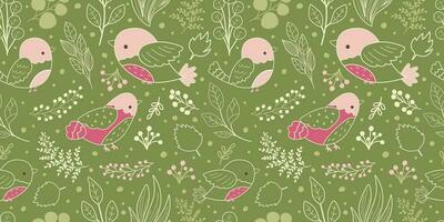 Birds In The Garden Themed Seamless Pattern vector