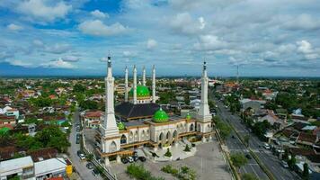 Aerial view of Baiturrahman Sukoharjo Grand Mosque. It is the largest mosque in Southeast Asia. Solo - Indonesia. December 6, 2021 photo