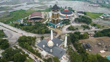 Aerial View of the pedestrian bridge that connects the Al Fathu Mosque and the Sabilulungan Cultural Gedong which is in the Soreang area. Bandung, Indonesia, November 22, 2022 photo