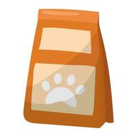 Food in a bag for cats and dogs. Vector color isolated illustration in cartoon style