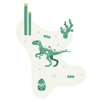 Flat hand drawn vector scene with dinosaur cactus palm and egg