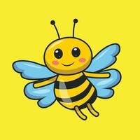 contento volador abeja dibujos animados ilustración. linda abeja plano estilo vector Arte. abeja pegatina para t camisa, icono, web, elemento. adorable fauna silvestre sonriente abeja mascota logo.