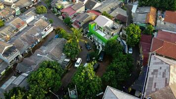 Aerial POV view Depiction of flooding. devastation wrought after massive natural disasters at Bekasi - Indonesia photo