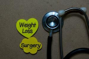 Weight Loss Surgery write on stick note isolated on Office Desk. Medical or healthcare concept photo