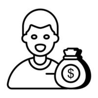 Dollar with human showcasing investor icon vector