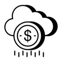 moneda de dólar con nube que simboliza el concepto de dinero en la nube vector