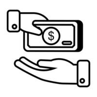 Hand giving money icon in linear design vector