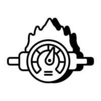 Conceptual linear design icon of burning speedometer vector