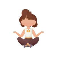 pequeño niña es haciendo yoga. aislado en blanco antecedentes. dibujos animados estilo. vector