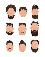 grande conjunto de caras de hombres con diferente peinados aislado. vector