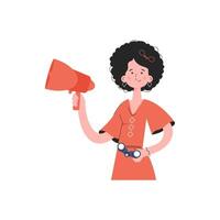 A woman stands waist-deep with binoculars. Isolated. Element for presentations, sites. vector