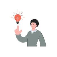 A man is waist-deep who had an idea in the form of a light bulb. Isolated. Element for presentations, sites. vector