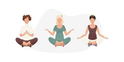 Set of Women Meditate. Isolated on white background. Vector illustration in cartoon style.