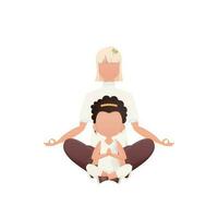 Mom and daughter are meditating. Cartoon style. Isolated. Previous illustration. vector