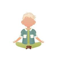 Little boy is doing yoga. Isolated. Cartoon style. vector