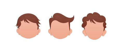 Set of Faces of little boys with different hairstyles. Isolated. . vector