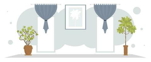 Wide room with decorative houseplant. Room design. Flat style. vector