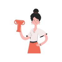 A woman stands waist-deep and holds a goblet in her hands. Isolated. Element for presentations, sites. vector