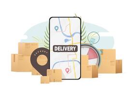 Moving and delivery as a concept. There are a lot of boxes and other items. Illustration in vector format.