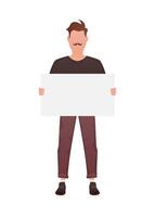 A man holds a blank sheet in his hands. Isolated. Cartoon style. vector