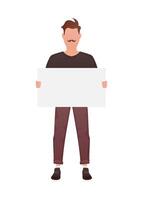 A man holds a blank sheet in his hands. Isolated. Cartoon style. vector