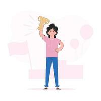 The girl holds the winner's cup in her hands. Trend illustration. Good for apps, presentations and websites. Vector. vector