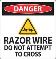 Danger Razor Wire Sign Razor Wire Do not Attempt to Cross vector