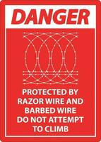 Danger Protected By Razor Wire and Barbed Wire, Do Not Climb Sign vector