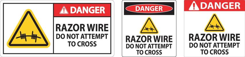 Danger Razor Wire Sign Razor Wire Do not Attempt to Cross vector