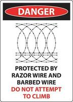 Danger Protected By Razor Wire and Barbed Wire, Do Not Climb Sign vector