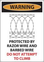 Warning Protected By Razor Wire and Barbed Wire, Do Not Climb Sign vector