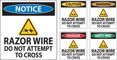 Danger Razor Wire Sign Razor Wire Do not Attempt to Cross vector