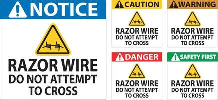 Danger Razor Wire Sign Razor Wire Do not Attempt to Cross vector