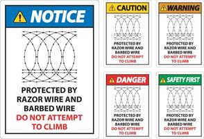 Danger Protected By Razor Wire and Barbed Wire, Do Not Climb Sign vector