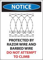 Notice Protected By Razor Wire and Barbed Wire, Do Not Climb Sign vector