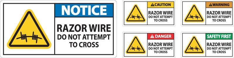 Danger Razor Wire Sign Razor Wire Do not Attempt to Cross vector