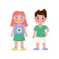 Happy children, girls and boys standing in a flat style vector