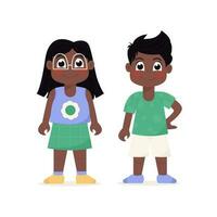 contento afroamericano niños, muchachas y Niños en pie en un plano estilo vector