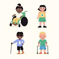 Happy international inclusive, disabled children in a flat style vector