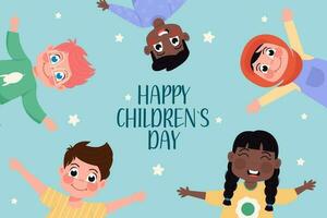 Happy children's day international children lie in a flat background vector