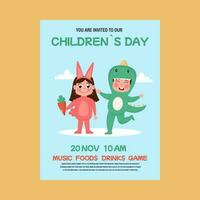 Invitation, flyer for a children's day party. Children in costumes vector