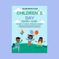 Invitation, flyer for a children's day party. African American children happy jumping vector