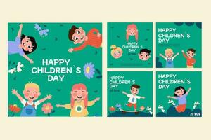 Flat style happy children's day social media collection. Instagram posts vector