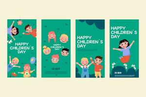 Flat style happy children's day social media collection. Instagram stories vector
