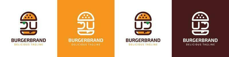 Letter JU and UJ Burger Logo, suitable for any business related to burger with JU or UJ initials. vector