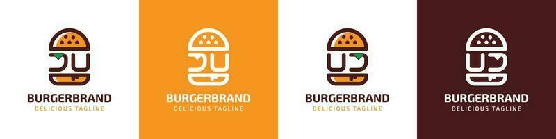 letra ju y uj hamburguesa logo, adecuado para ninguna negocio relacionado a hamburguesa con ju o uj iniciales. vector