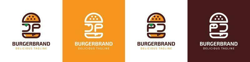 letra jp y pj hamburguesa logo, adecuado para ninguna negocio relacionado a hamburguesa con jp o pj iniciales. vector