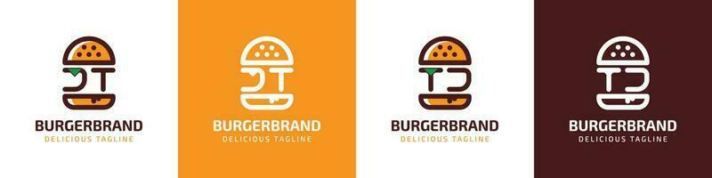 letra jt y tj hamburguesa logo, adecuado para ninguna negocio relacionado a hamburguesa con jt o tj iniciales. vector